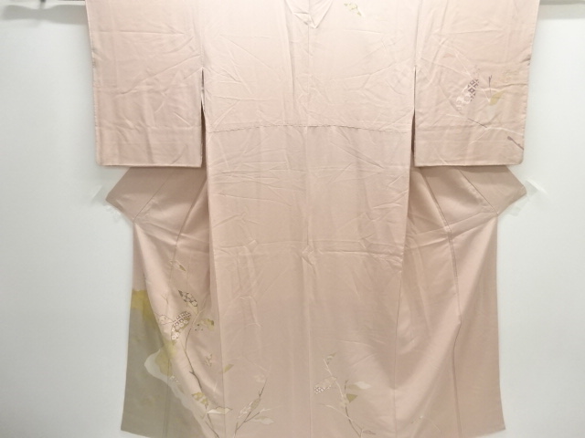 JAPANESE KIMONO / HOMONGI / SILK / EMBROIDERY / LEAVES & FLORAL CLASSICAL PATTERN